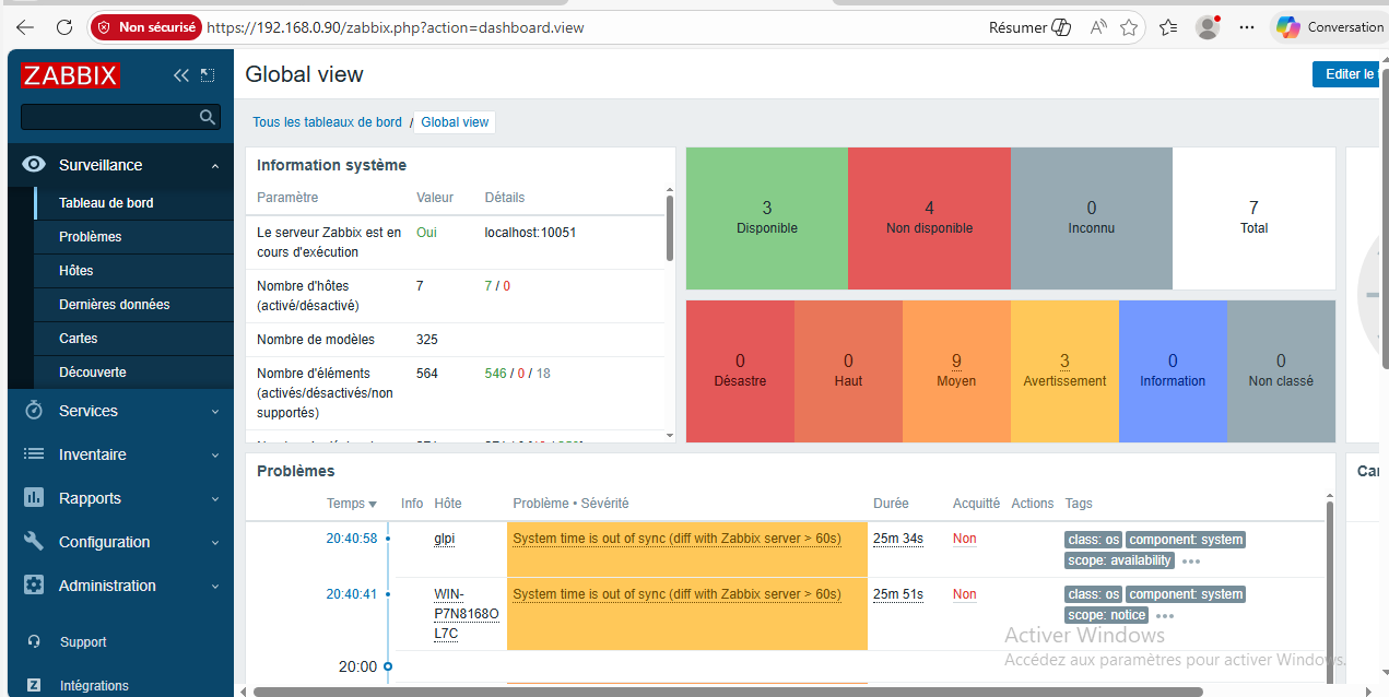 Capture de l’infrastructure virtuelle avec vue sur les services de supervision ou d’administration